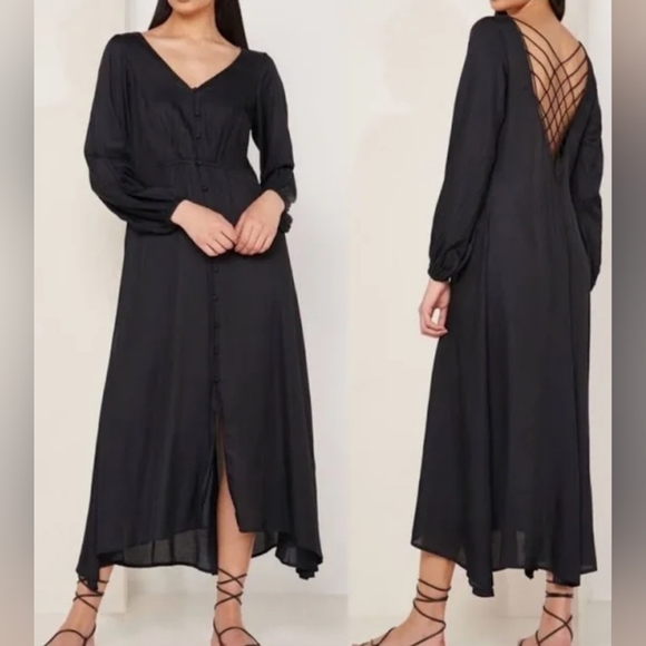 Free People Dresses & Skirts - Free People Womens Black Later Days Lattice Back Midi Dress Long size 4
